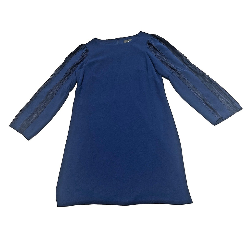 Adrianna Papell Tunic Dress Navy Knee Length Kimono Lace Sleeve Minimalist 2